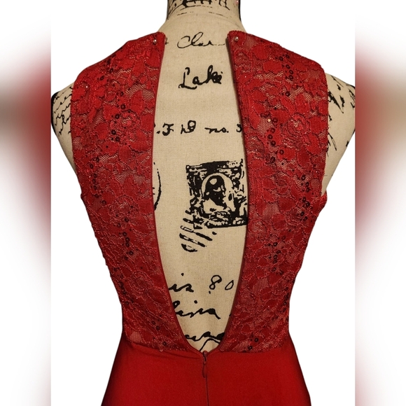 Morgan & Co. Red Jersey Cut Out Gown - Picture 8 of 13